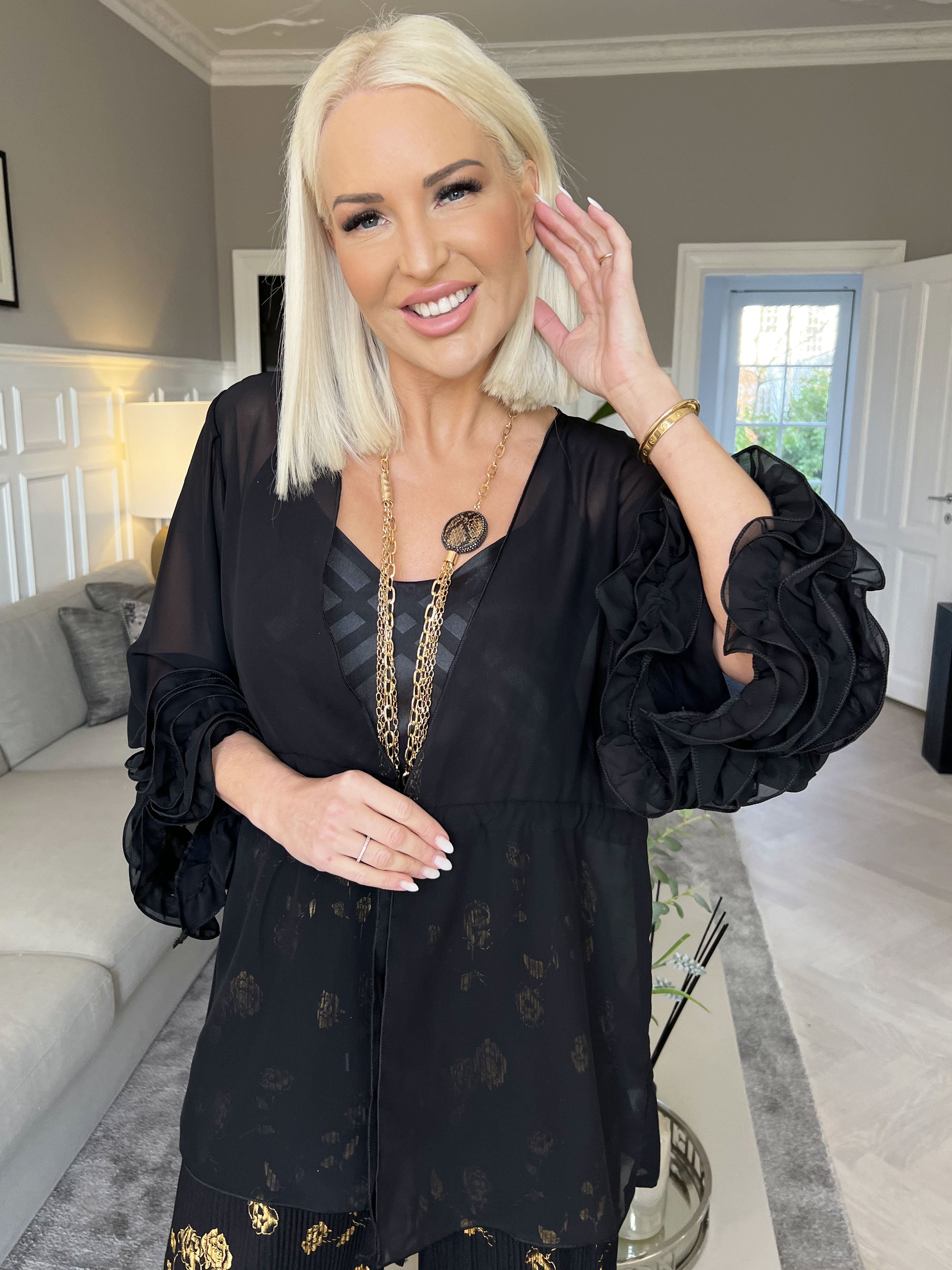 Valentine - Sød kimono i chiffon med bindebånd